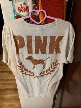PINK Victoria's Secret Gray Tee with Copper Glitter Logo